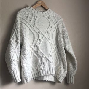 Knit Co-op Cream Oversized Pom Sweater